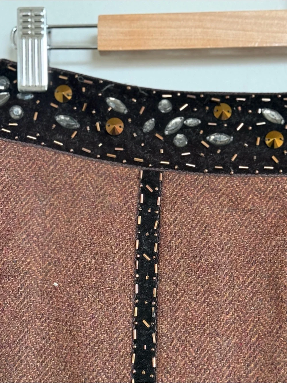 City DKNY Brown Wool Blend Skirt Beaded Waist Career Chic Size 4 Classic - Picture 6 of 13